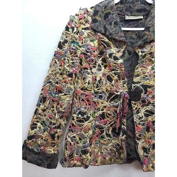 Vtg CANVASBACKS Blazer‎ Wool Boho Avant Garde Abstract Mohair Wearable Art sz 8 - Picture 4 of 11